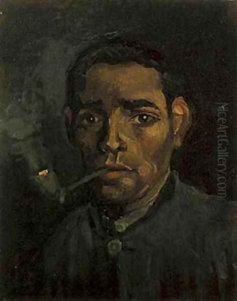 Head Of Young Peasant With Pipe 1884 Oil Painting by Vincent Van Gogh