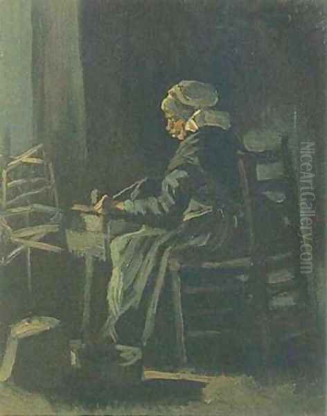 Peasant Woman At The Spinning Wheel 1885 Oil Painting by Vincent Van Gogh