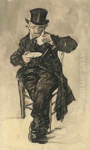 Orphan Man with a Top Hat Drinking a Cup of Coffee Oil Painting by Vincent Van Gogh