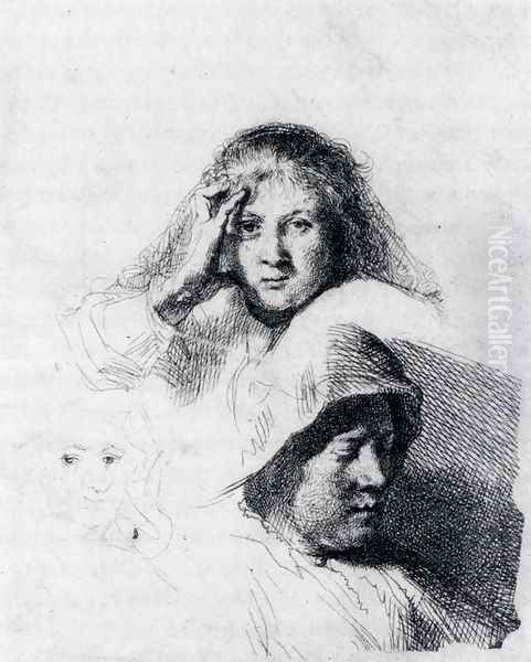 Sheet Of Sketches With A Portrait Of Saskia Oil Painting by Rembrandt Van Rijn