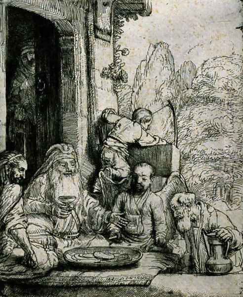 Abraham Entertaining the Angels Oil Painting by Rembrandt Van Rijn