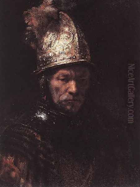 Man in a Golden Helmet c. 1650 Oil Painting by Rembrandt Van Rijn