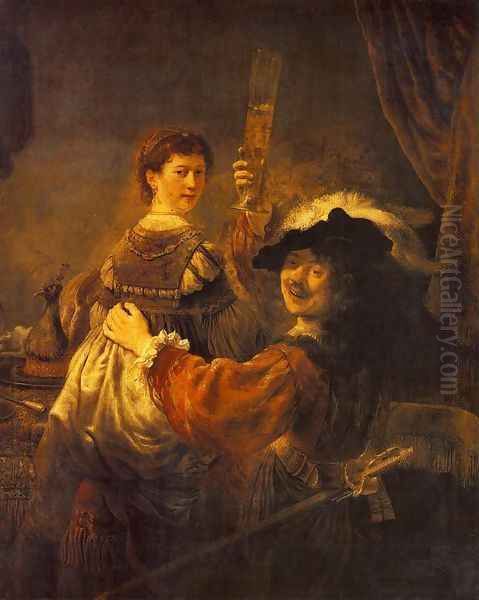 Rembrandt and Saskia in the Scene of the Prodigal Son in the Tavern c. 1635 Oil Painting by Rembrandt Van Rijn