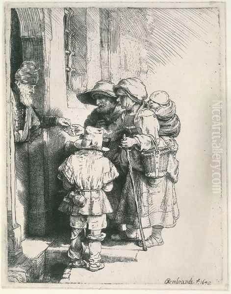 Beggars Receiving Alms at the Door of a House 1648 Oil Painting by Rembrandt Van Rijn