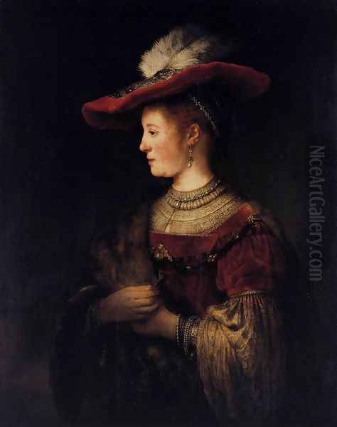 Saskia in Pompous Dress c. 1642 Oil Painting by Rembrandt Van Rijn