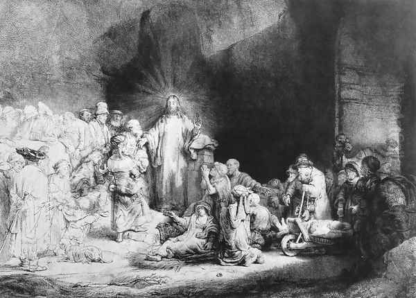 The Little Children Being Brought to Jesus, The 100 Guilder Print 1647-49 Oil Painting by Rembrandt Van Rijn