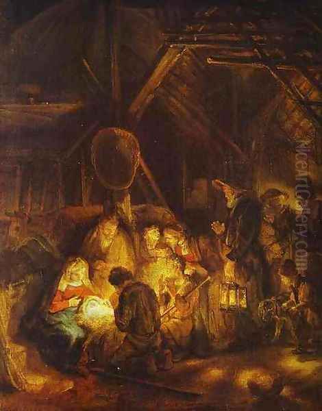 Adoration of the Shepherds 1 Oil Painting by Rembrandt Van Rijn