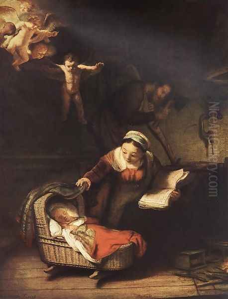 The Holy Family with Angels 1645 Oil Painting by Rembrandt Van Rijn