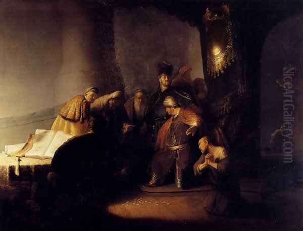 Repentant Judas Returning The Pieces Of Silver Oil Painting by Rembrandt Van Rijn