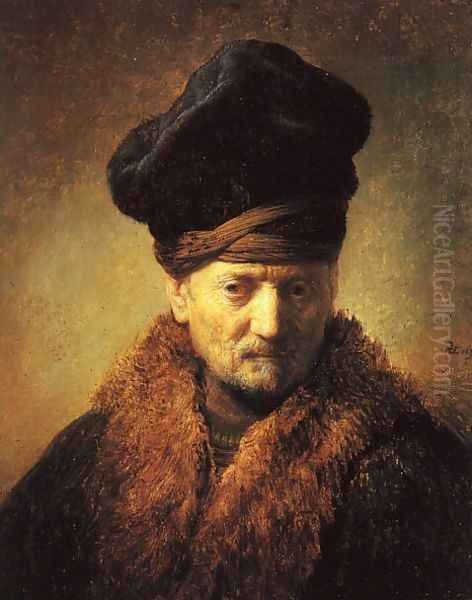 Bust of an Old Man in a Fur Cap 1630 Oil Painting by Rembrandt Van Rijn