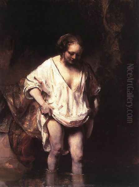 Hendrickje Bathing in a River 1654 Oil Painting by Rembrandt Van Rijn