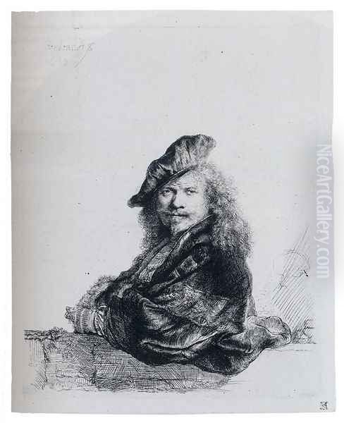 Self-Portrait Leaning On A Stone Sill Oil Painting by Rembrandt Van Rijn