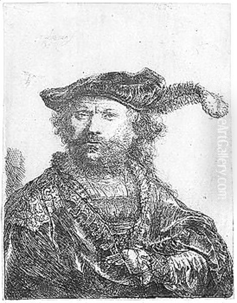 Rembrandt in Velvet Cap and Plume Oil Painting by Rembrandt Van Rijn