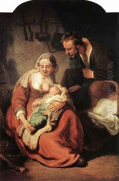 The Holy Family 1630s Oil Painting by Rembrandt Van Rijn