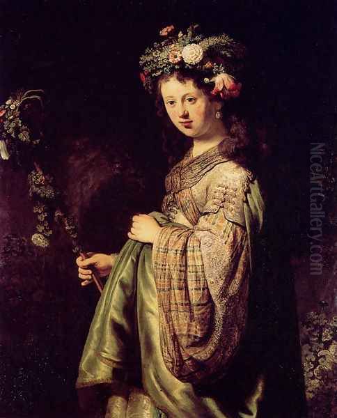 Saskia as Flora 1634 Oil Painting by Rembrandt Van Rijn