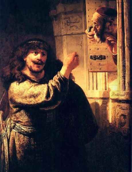 Samson Menacant Son Beau Pere,berlin 1635 Oil Painting by Rembrandt Van Rijn