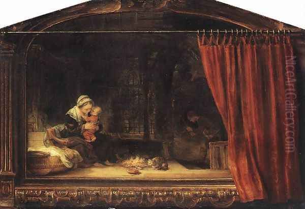 The Holy Family with a Curtain 1646 Oil Painting by Rembrandt Van Rijn