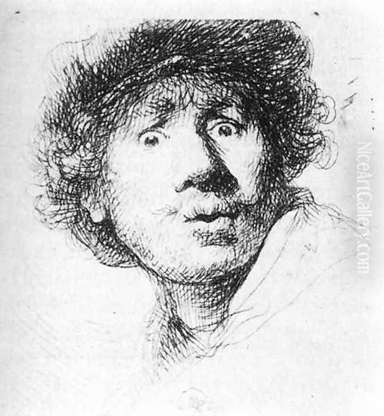 Self-Portrait, Staring 1630 Oil Painting by Rembrandt Van Rijn