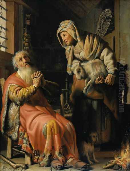 Tobit and Anna with a Kid Oil Painting by Rembrandt Van Rijn