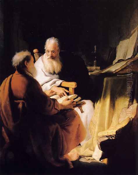 Two Old Men Disputing Oil Painting by Rembrandt Van Rijn