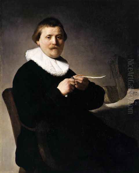 Man Sharpening a Quill 1632 Oil Painting by Rembrandt Van Rijn