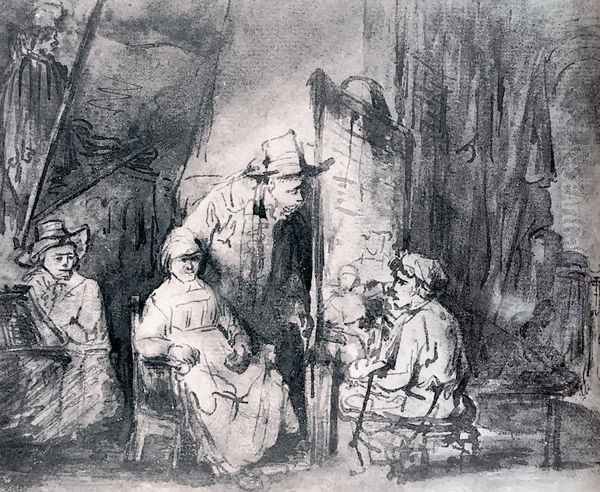 Studio Scenne With Sitters Oil Painting by Rembrandt Van Rijn