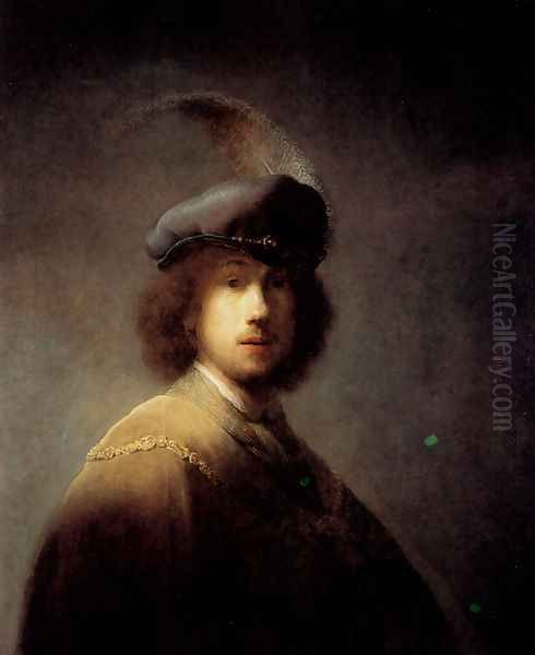 Self-portrait In A Plumed Hat Oil Painting by Rembrandt Van Rijn