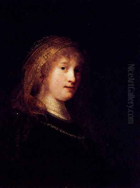 Saskia Wearing A Veil Oil Painting by Rembrandt Van Rijn