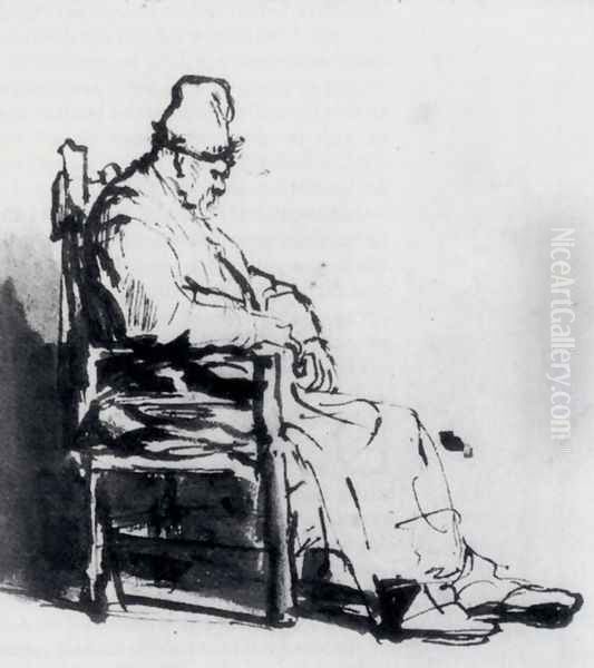 Seated Old Man (possibly Rembrandt's father) Oil Painting by Rembrandt Van Rijn