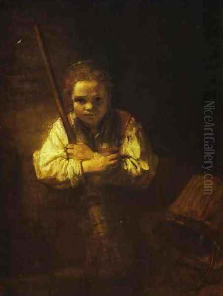 Girl with a Broom Oil Painting by Rembrandt Van Rijn