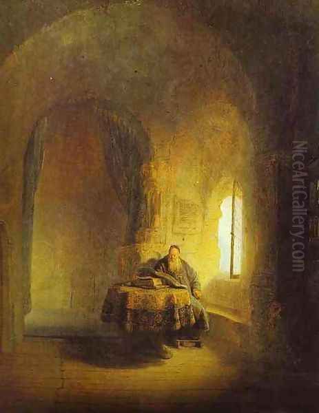 Philosopher Reading Oil Painting by Rembrandt Van Rijn