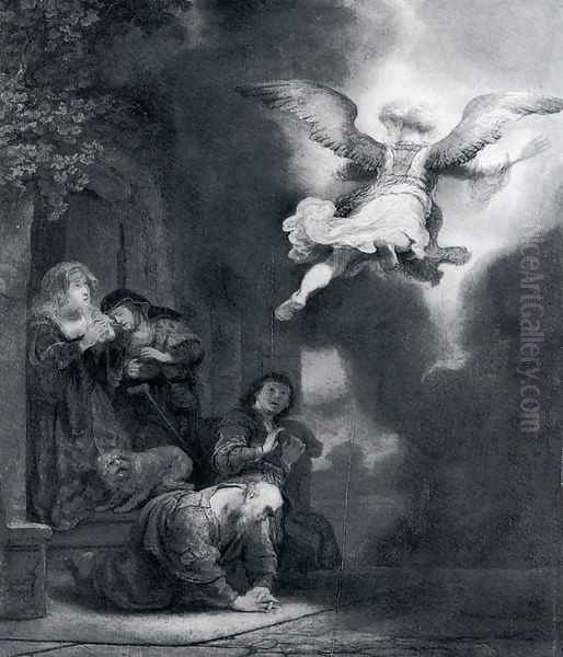 The Angel Leaving Tobias And His Family Oil Painting by Rembrandt Van Rijn