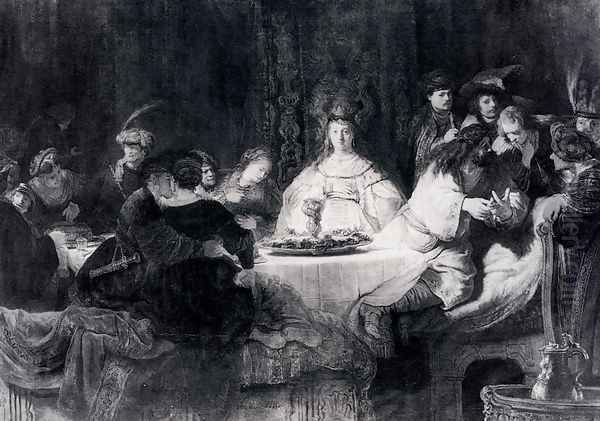 Samson Posing The Riddle At His Wedding Feast Oil Painting by Rembrandt Van Rijn