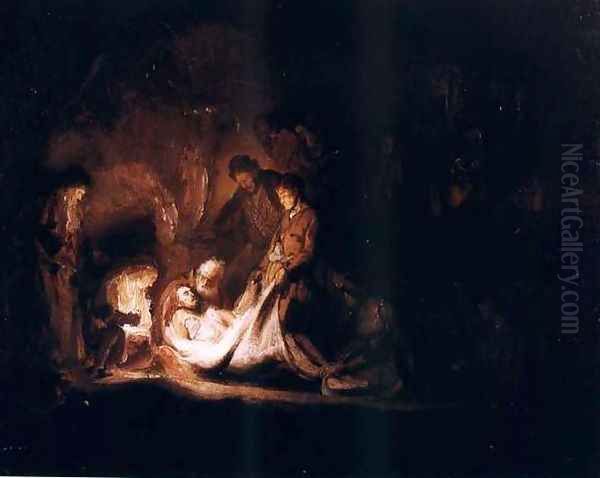 Mise Au Tombeau,glasgow 1635 Oil Painting by Rembrandt Van Rijn