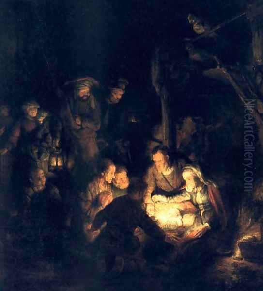 L'Adoration Des Bergers,munich 1646 Oil Painting by Rembrandt Van Rijn