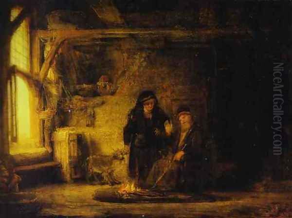 Tobit's Wife with a Goat Oil Painting by Rembrandt Van Rijn