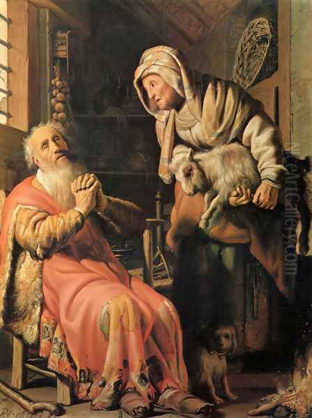 Tobias, Ann and the goat, amsterdam 1626 Oil Painting by Rembrandt Van Rijn