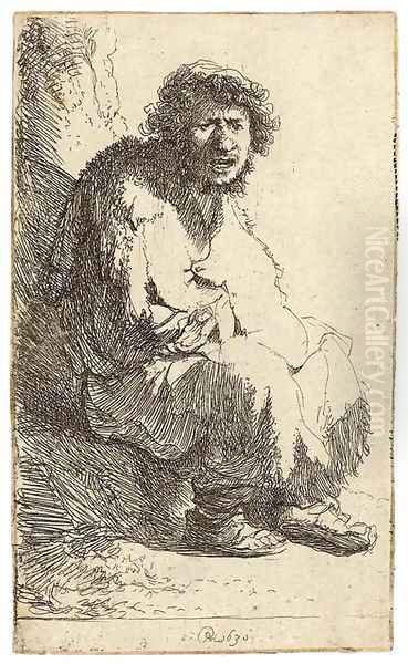 A Beggar seated on a Bank Oil Painting by Rembrandt Van Rijn