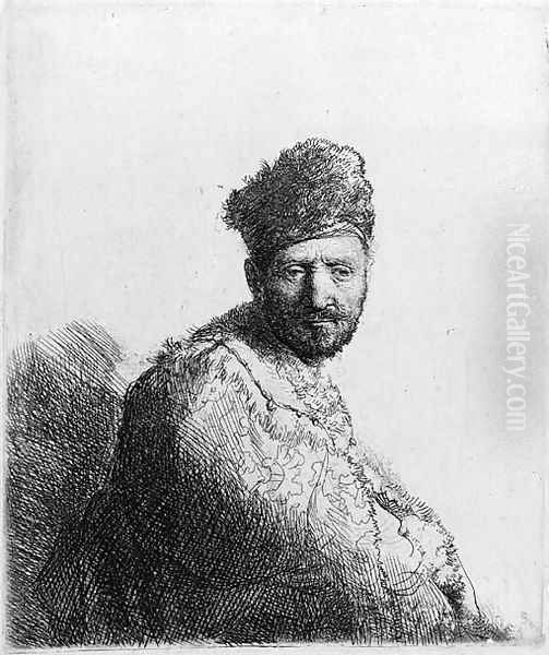 A bearded Man in a furred oriental Cap and Robe the Artist's Father Oil Painting by Rembrandt Van Rijn