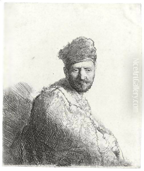 A bearded Man, in a furred Oriental Cap and Robe The Artist's Father Oil Painting by Rembrandt Van Rijn