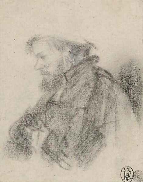 A bearded man, half-length, in profile to the left Oil Painting by Rembrandt Van Rijn