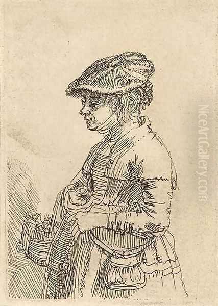 A Girl with a Basket Oil Painting by Rembrandt Van Rijn