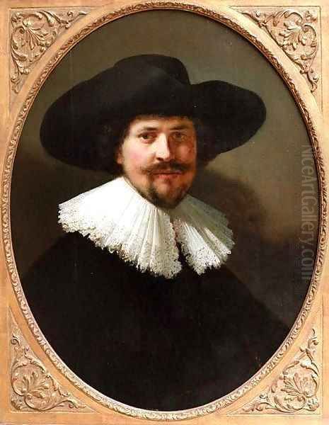 Portrait of a Man in a Black Hat Oil Painting by Rembrandt Van Rijn