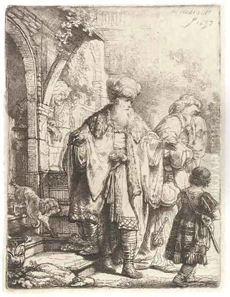 Abraham casting out Hagar and Ishmael Oil Painting by Rembrandt Van Rijn