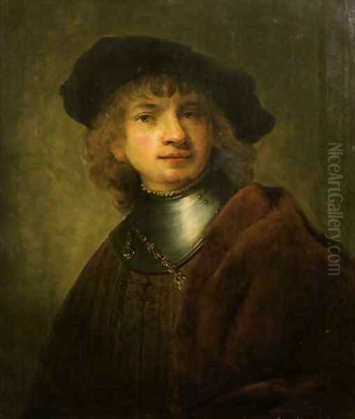 A youth in a cap and gorget Oil Painting by Rembrandt Van Rijn