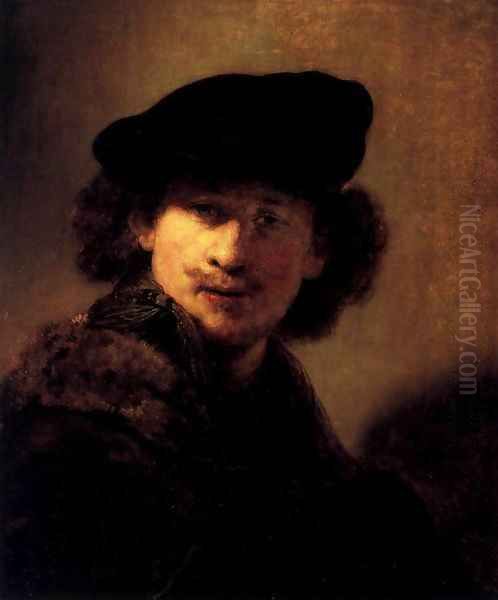 Self-Portrait with Velvet Beret and Furred Mantel Oil Painting by Rembrandt Van Rijn