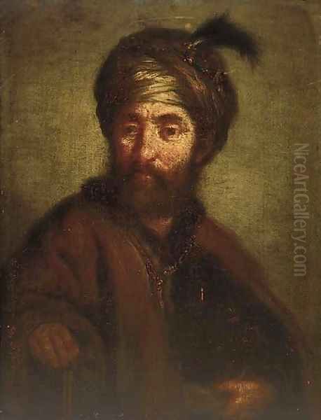 A man, half-length, in oriental dress Oil Painting by Rembrandt Van Rijn