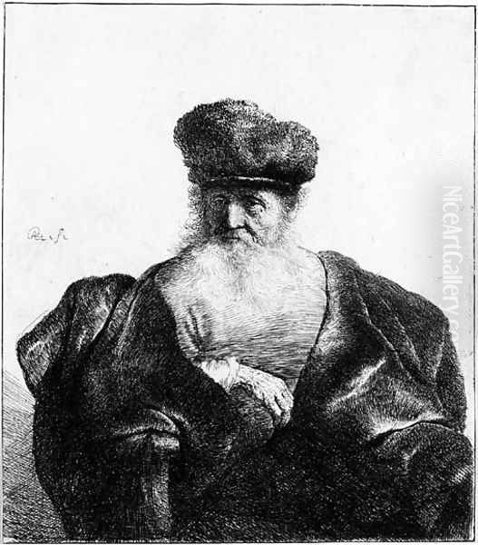 An old Man with Beard, fur Cap and velvet Cloak Oil Painting by Rembrandt Van Rijn