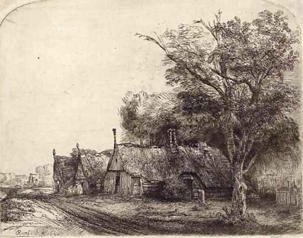 Landscape with three gabled Cottages beside a Road Oil Painting by Rembrandt Van Rijn