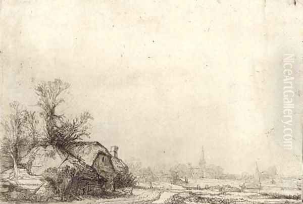 Cottage beside a Canal A View of Diemen Oil Painting by Rembrandt Van Rijn